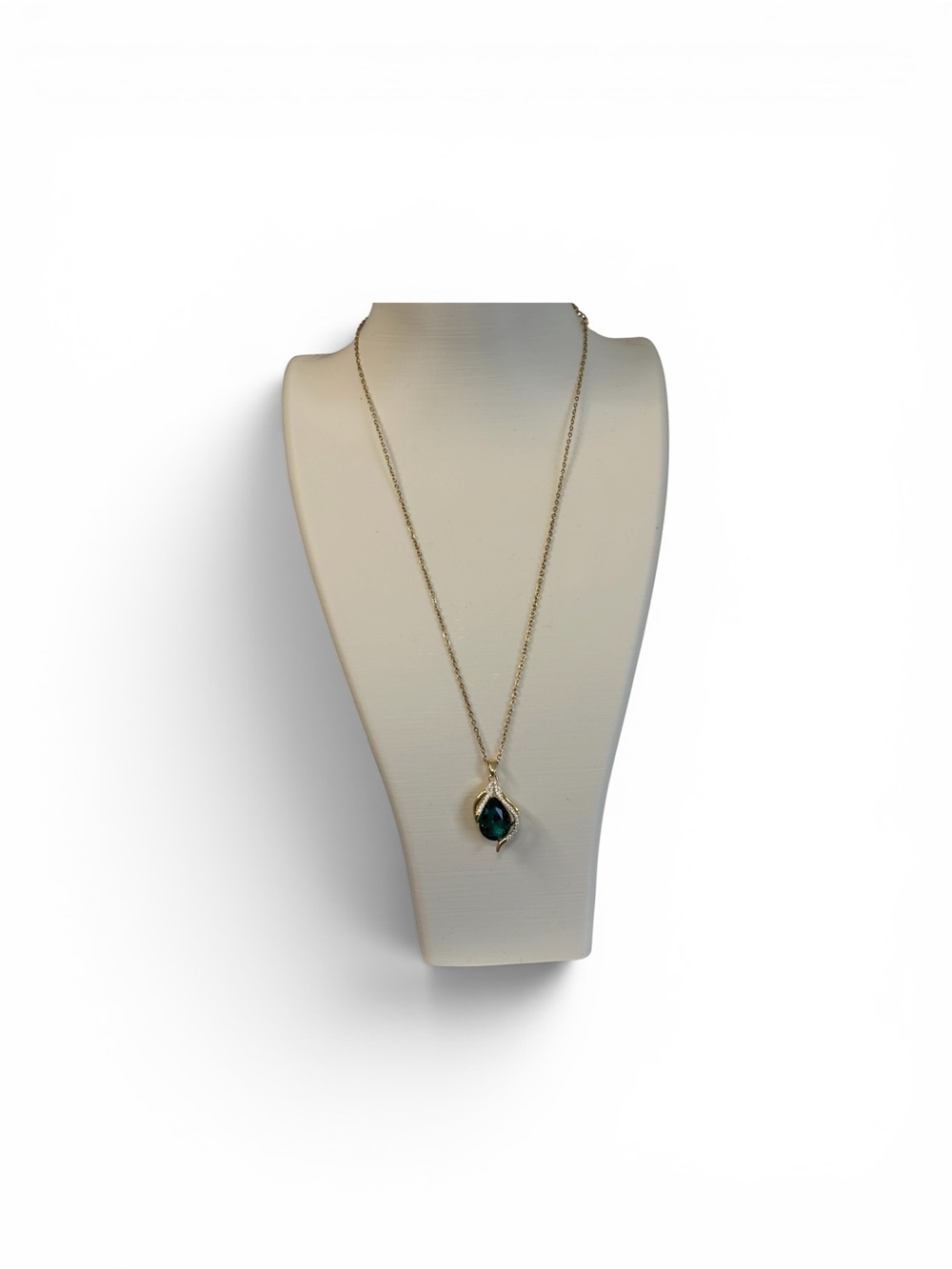 Goldtone Fashion Teardrop Pendant Necklace with Green Stone - Women Jewelry - Picture 2 of 4